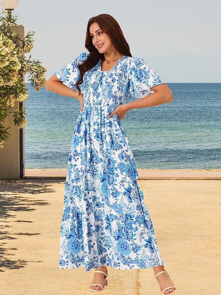 Trendy Maxi Dresses white & blue