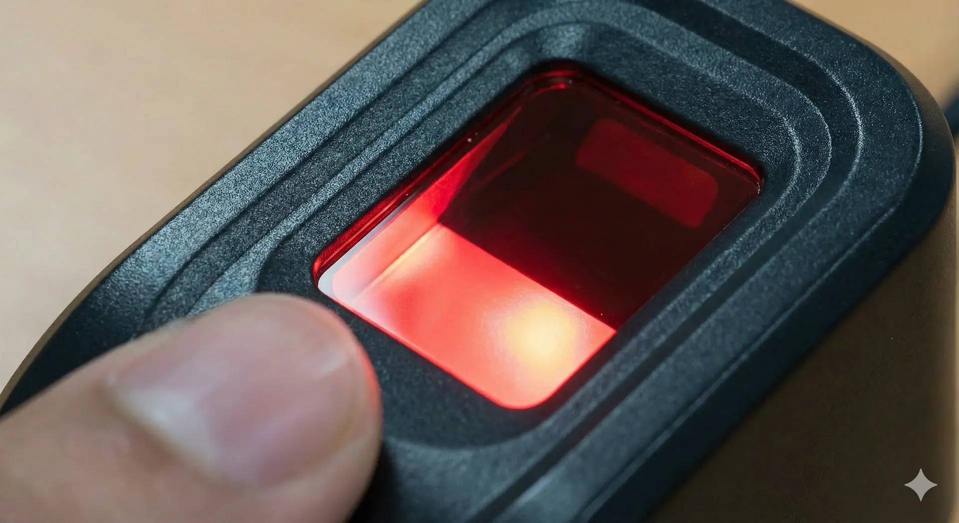 A close-up of the optical sensor in action