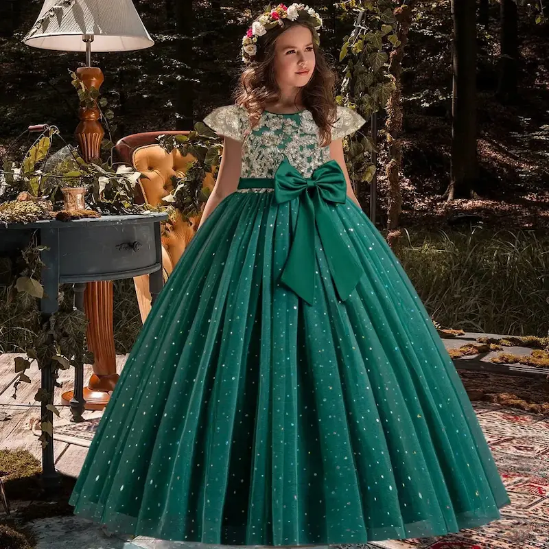 white green long gown design for kids​