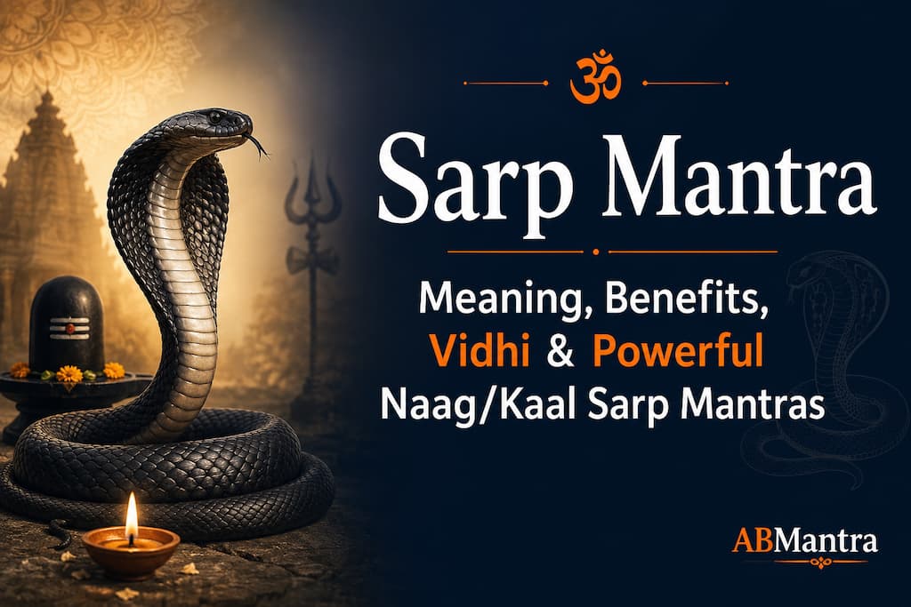 Sarp Mantra blog banner with cobra, Shiva Lingam, and Naag/Kaal Sarp mantra theme