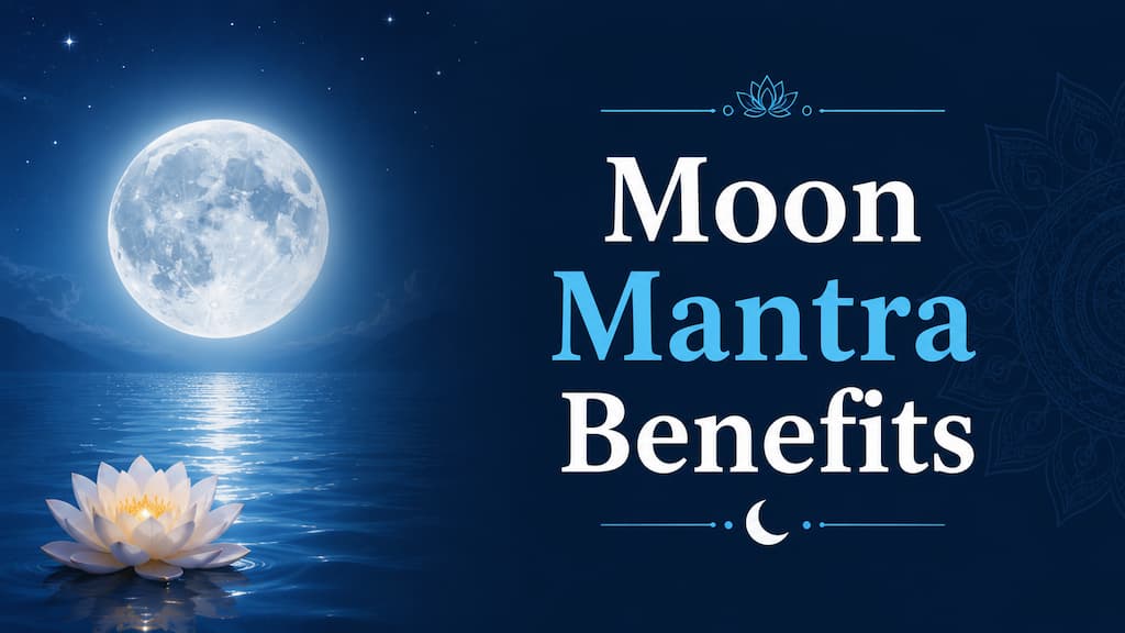 Moon Mantra Benefits with full moon, lotus, and serene night sky